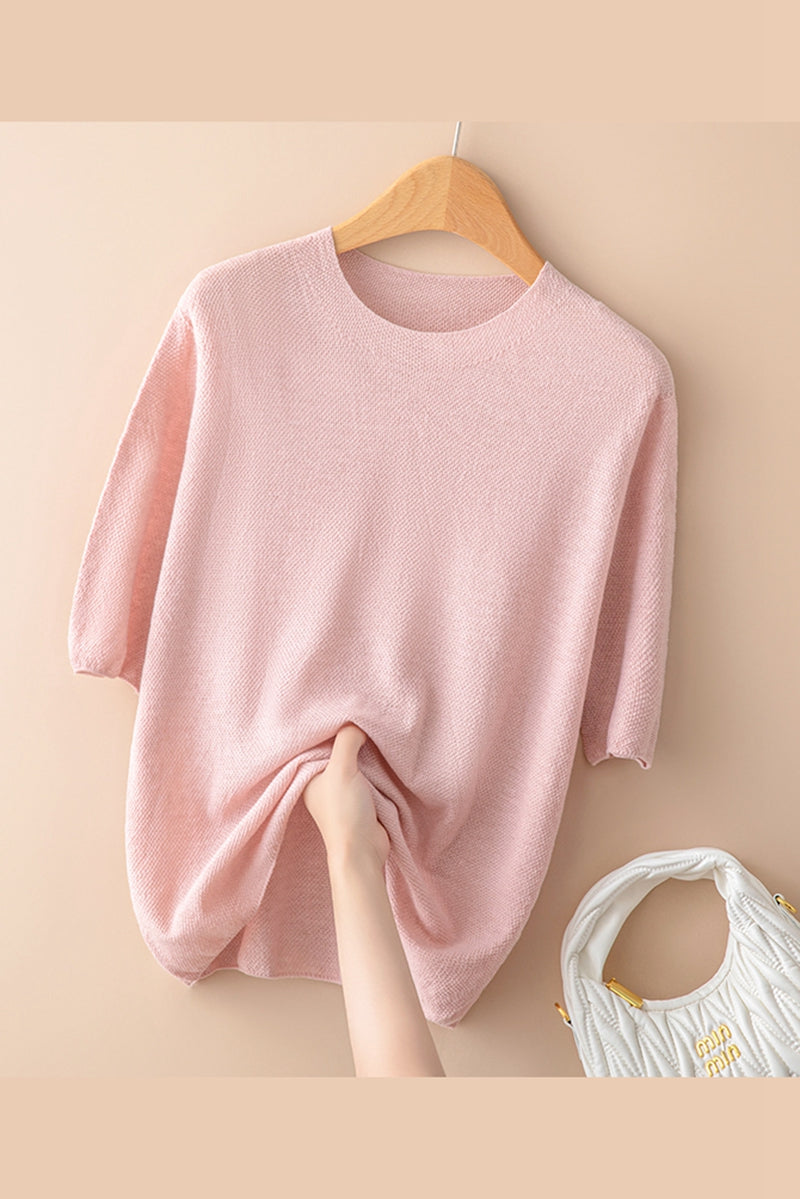 Maglia Donna a Maglia Fine Maniche Corte – Collo Rotondo Leggero