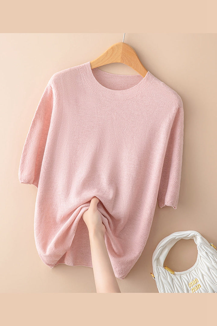 Maglia Donna a Maglia Fine Maniche Corte – Collo Rotondo Leggero