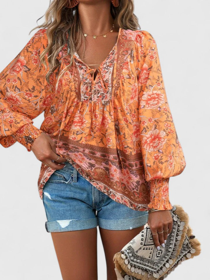 Boho-Bluse mit Blumenmuster für Damen – Lange Ärmel, Pullover-Stil