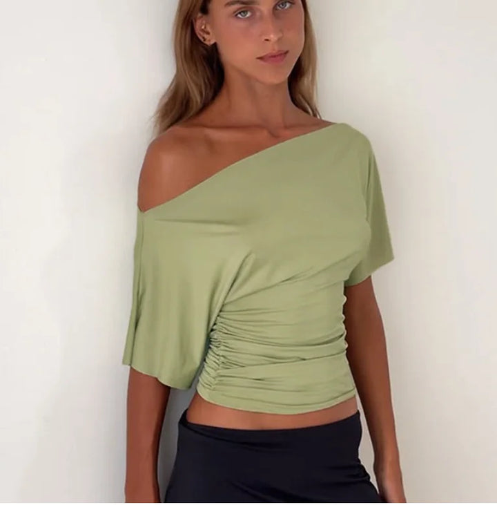 Top Femme Asymétrique Épaule Dénudée – Coupe Slim Courte