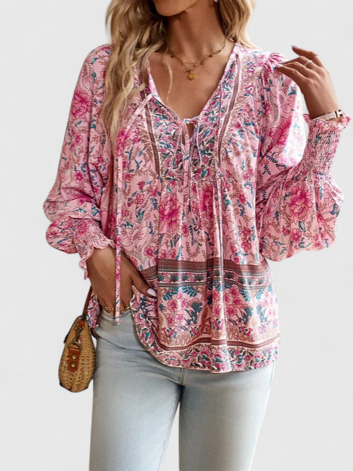 Boho-Bluse mit Blumenmuster für Damen – Lange Ärmel, Pullover-Stil