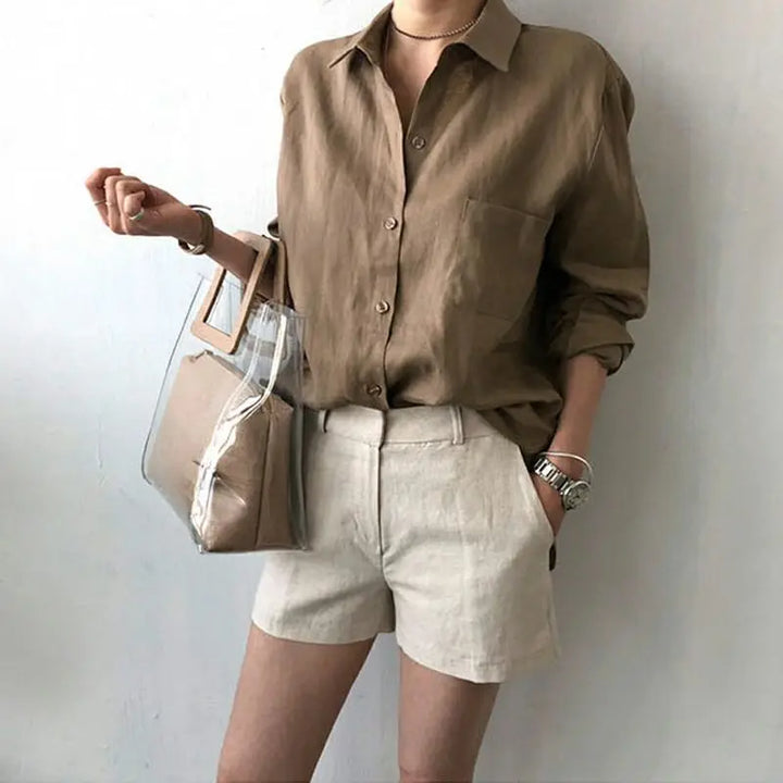 Oversize damebluse – åndbart tekstureret stof, løs pasform