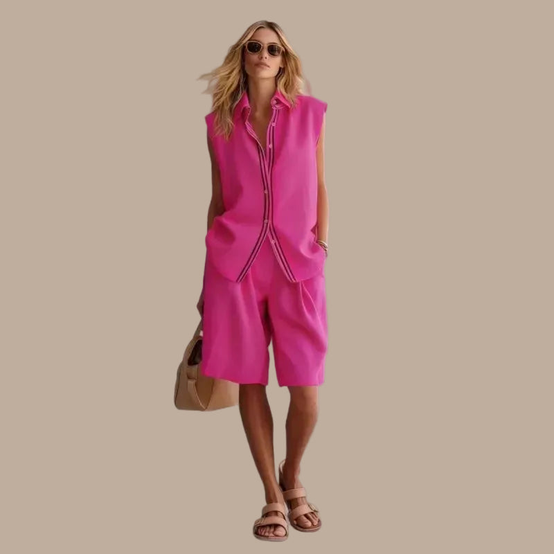Completo Due Pezzi Donna – Camicia Senza Maniche &amp; Pantaloncini Lunghezza Ginocchio