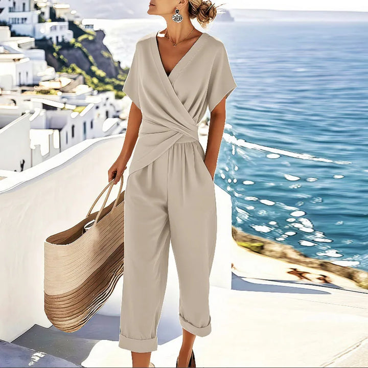 Leichtes zweiteiliges Damen-Set – Twist-Detail Hose mit geradem Schnitt