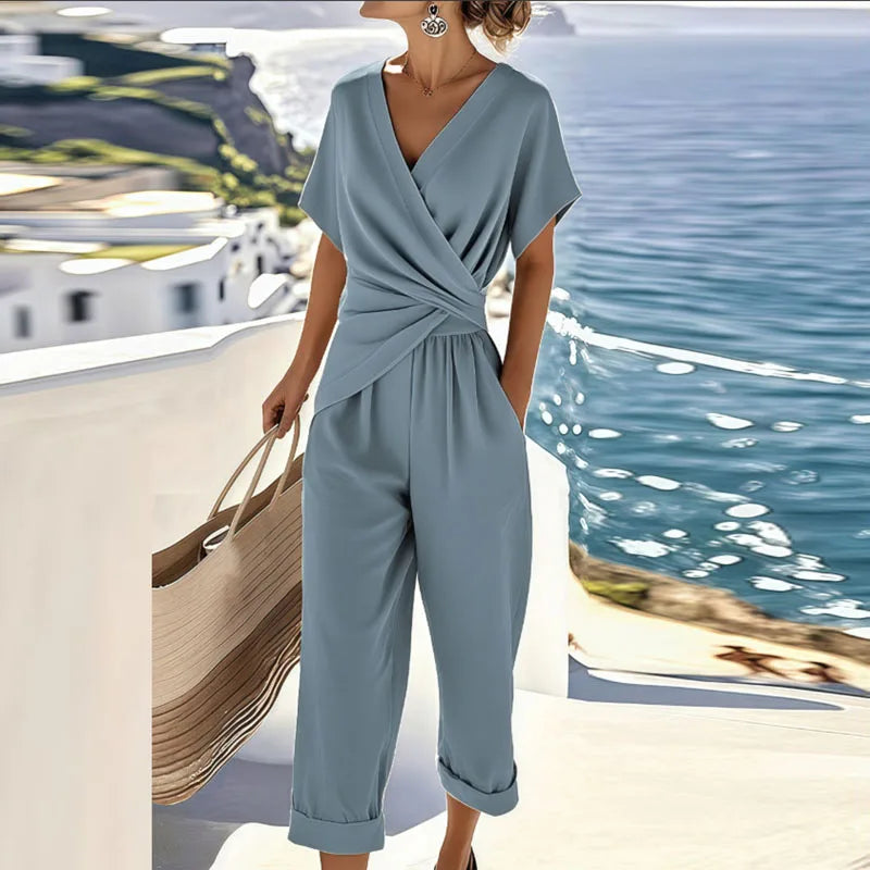 Leichtes zweiteiliges Damen-Set – Twist-Detail Hose mit geradem Schnitt