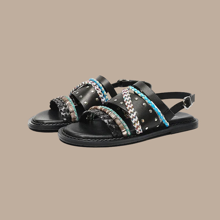Sandales Plates Femme en Cuir – Lanières Tressées Style Bohème