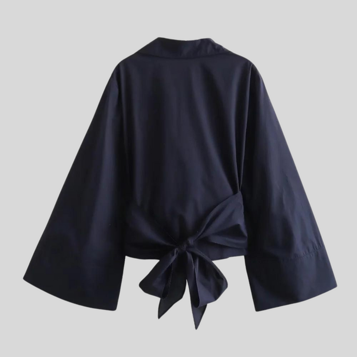 Top donna in popeline con vita incrociata – Stile aderente a maniche lunghe