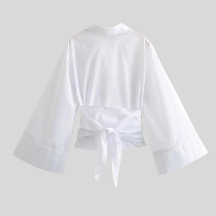 Top donna in popeline con vita incrociata – Stile aderente a maniche lunghe