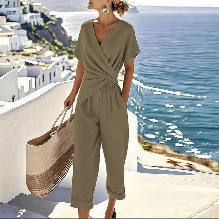 Leichtes zweiteiliges Damen-Set – Twist-Detail Hose mit geradem Schnitt