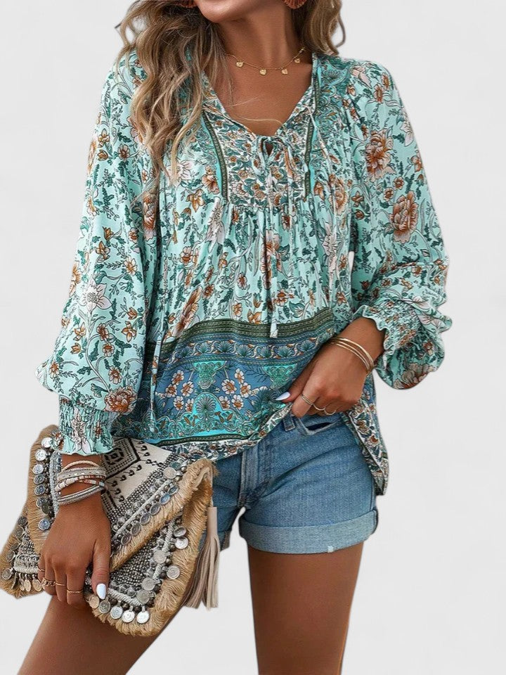 Boho-Bluse mit Blumenmuster für Damen – Lange Ärmel, Pullover-Stil