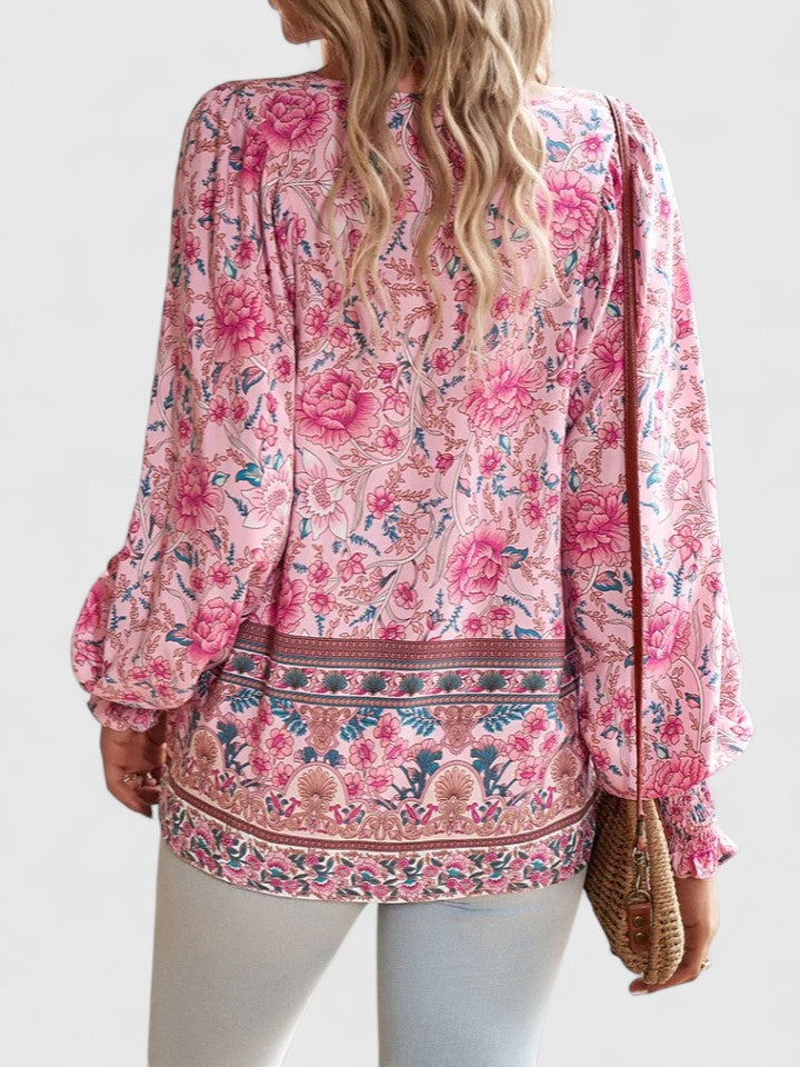 Boho-Bluse mit Blumenmuster für Damen – Lange Ärmel, Pullover-Stil