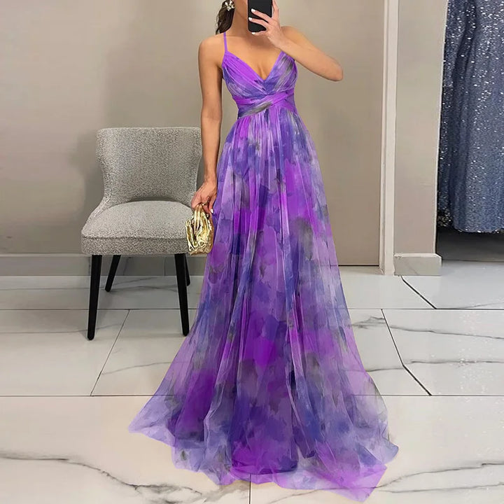 Abito maxi donna in mesh floreale – busto aderente gonna fluida