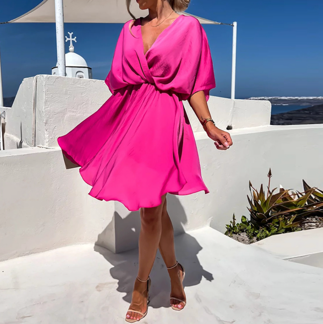 Mini abito satinato da donna – Scollo a V silhouette fluida