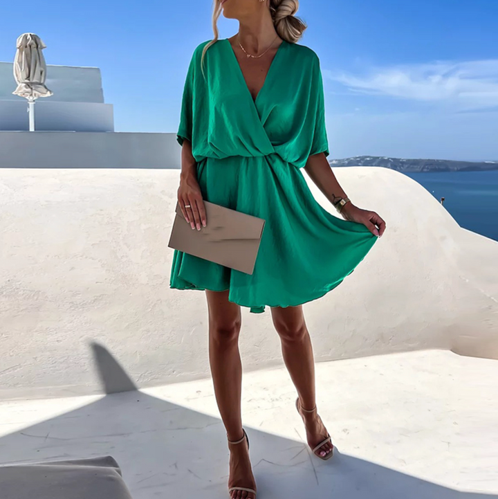 Mini abito satinato da donna – Scollo a V silhouette fluida