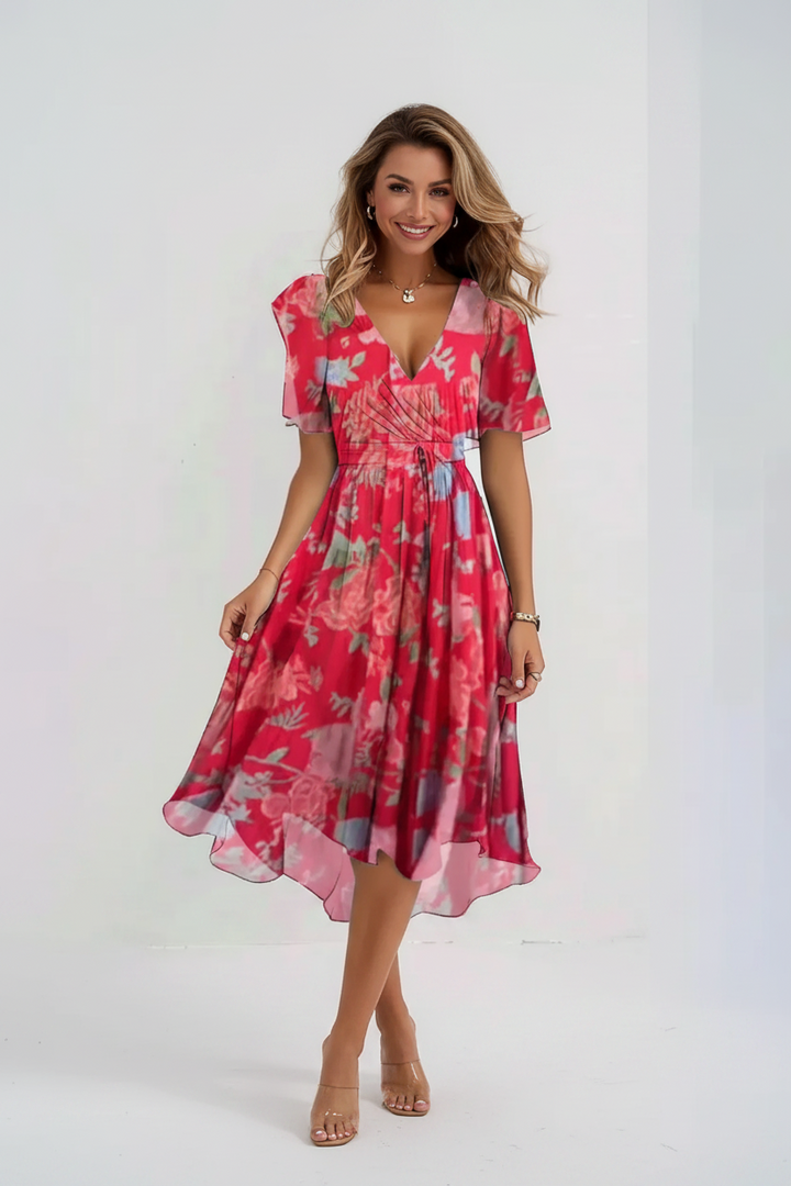 Robe Femme Mi-Longue Style Chiffon – Encolure V Élégante