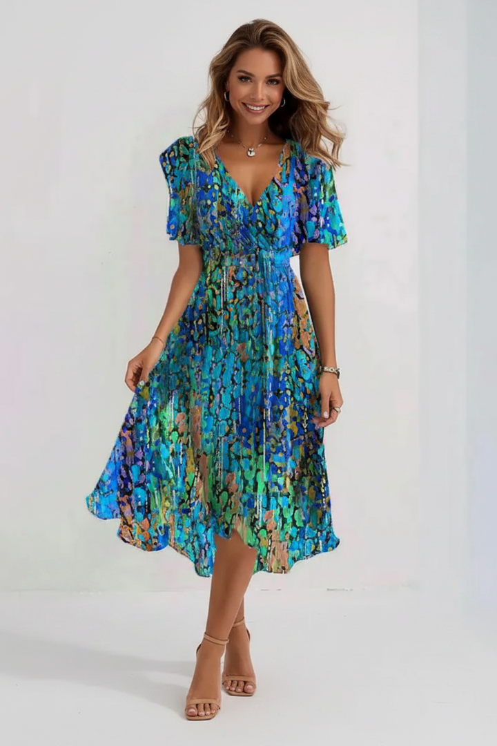 Robe Femme Mi-Longue Style Chiffon – Encolure V Élégante