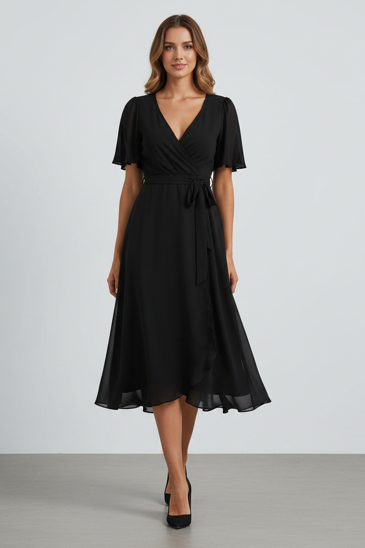 Robe Femme Mi-Longue Style Chiffon – Encolure V Élégante