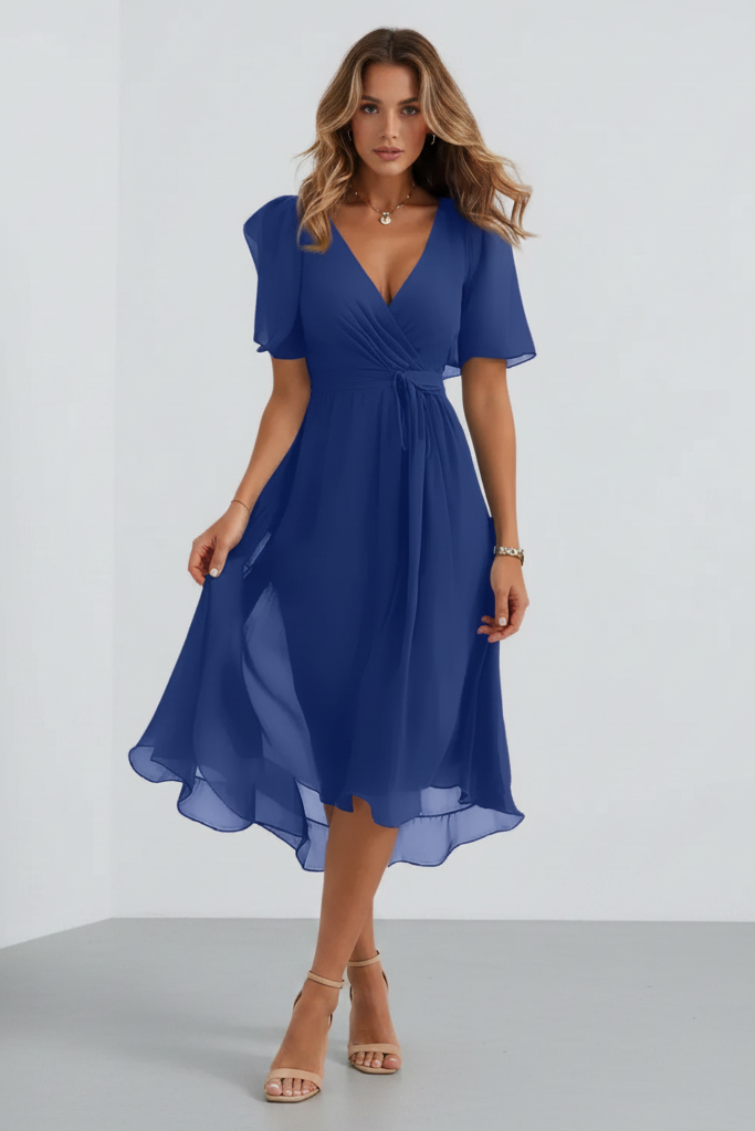 Robe Femme Mi-Longue Style Chiffon – Encolure V Élégante