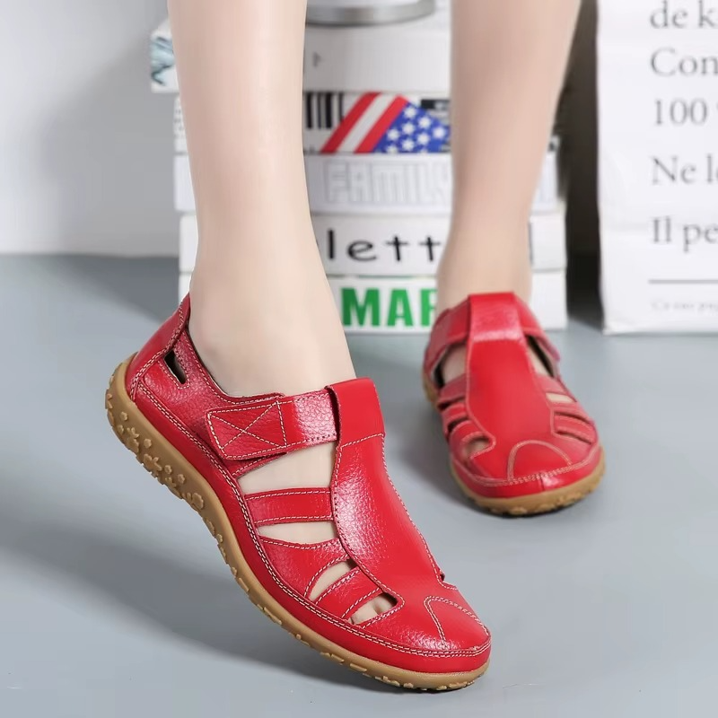 Sandales Femme en Cuir à Découpes – Bride Réglable Velcro