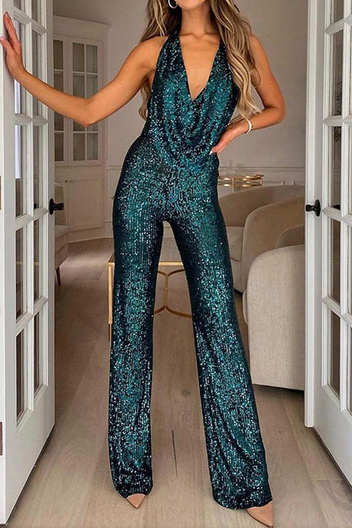 Tuta elegante da donna con paillettes – Taglio aderente finitura brillante