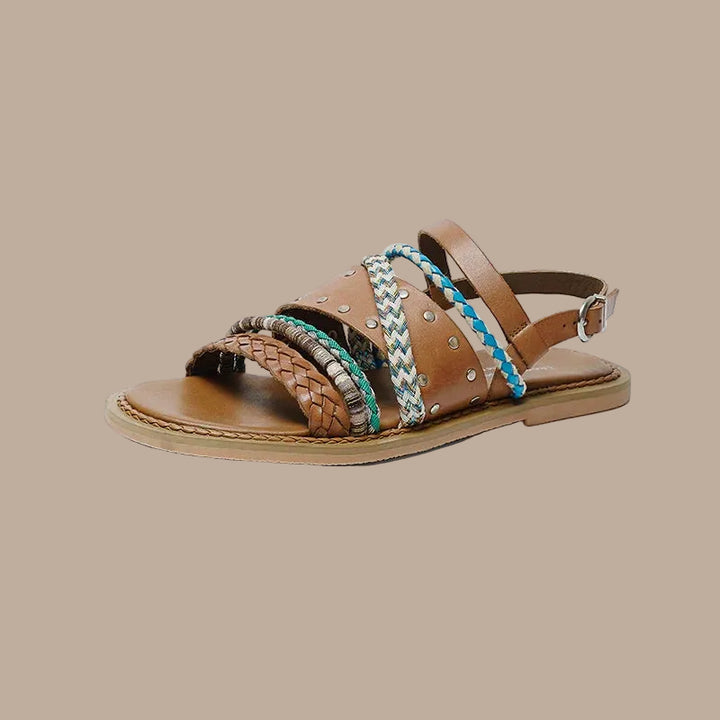 Sandales Plates Femme en Cuir – Lanières Tressées Style Bohème