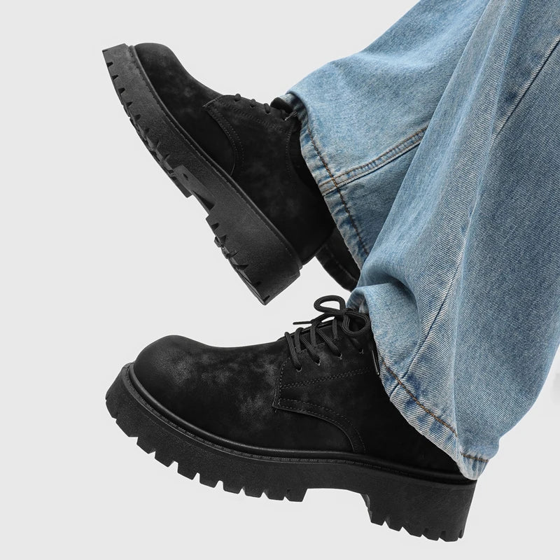 Scarpe uomo in pelle con lacci spesse – Suola rialzata