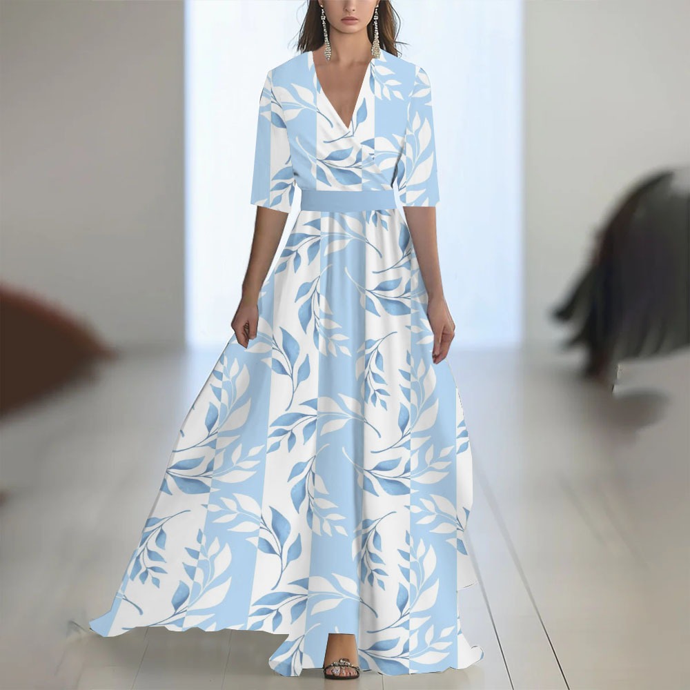 Damen Maxikleid mit Blumenmuster – V-Ausschnitt, taillierter Schnitt