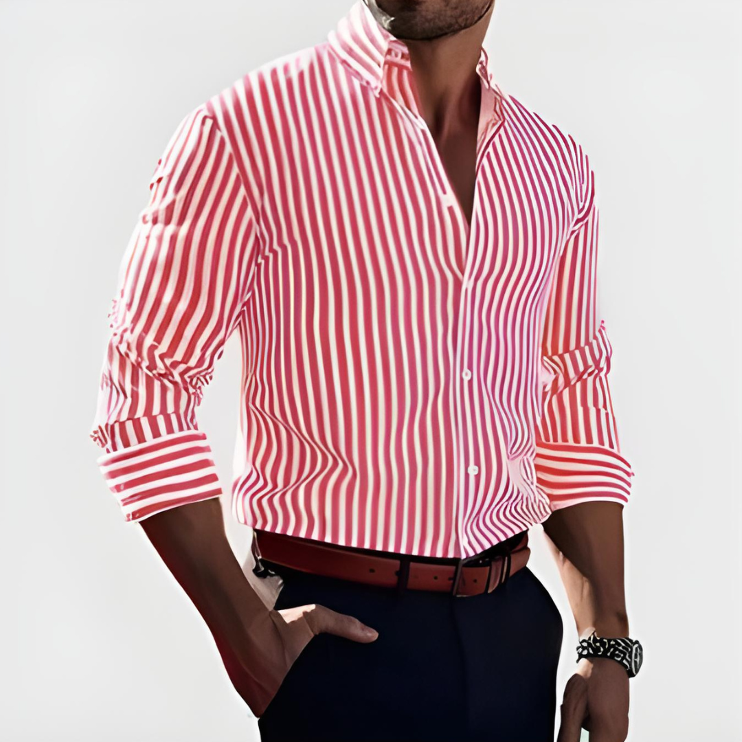 Camicia a righe in lino uomo – maniche lunghe chiusura con bottoni
