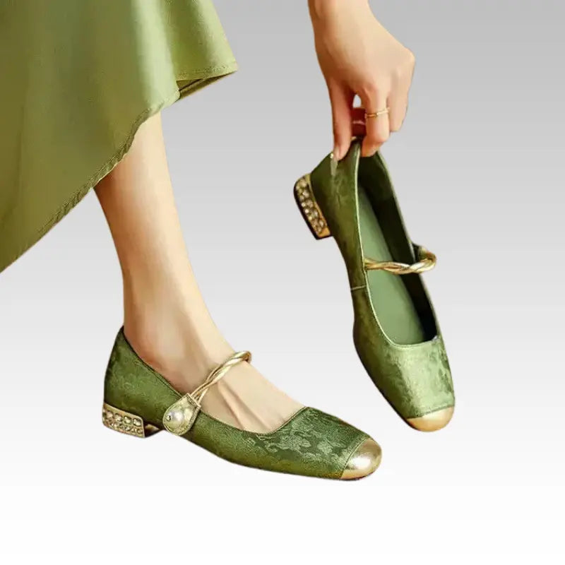 Mary Jane Pumps für Damen – Obermaterial mit geprägtem Blumenmuster & Blockabsatz