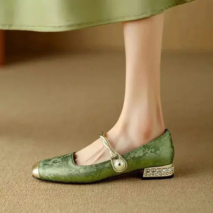 Mary Jane Pumps für Damen – Obermaterial mit geprägtem Blumenmuster & Blockabsatz