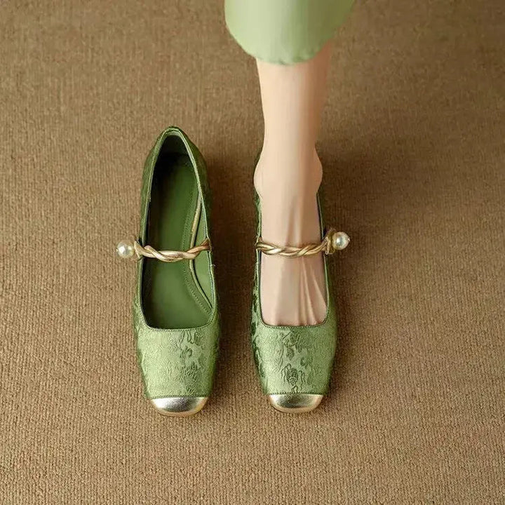 Mary Jane Pumps für Damen – Obermaterial mit geprägtem Blumenmuster & Blockabsatz