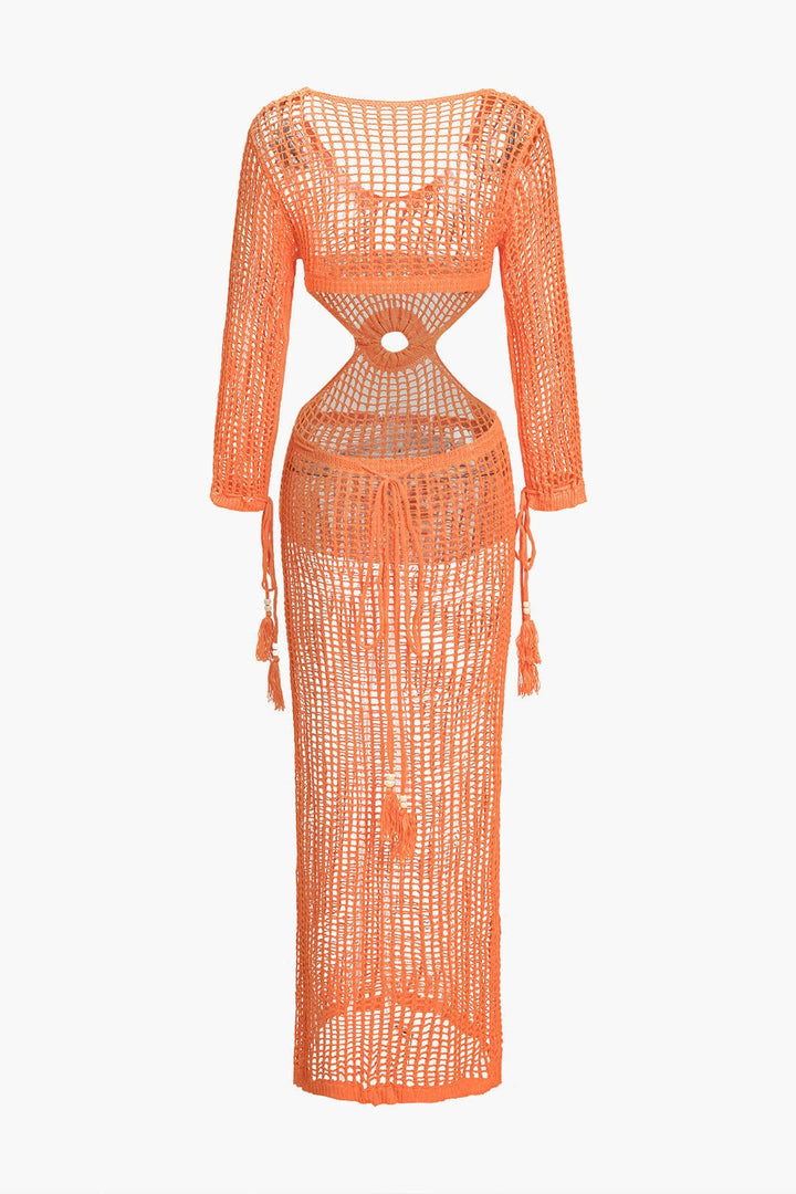 Robe de Plage Femme Crochet Boho – Découpe à la Taille & Détails à Franges