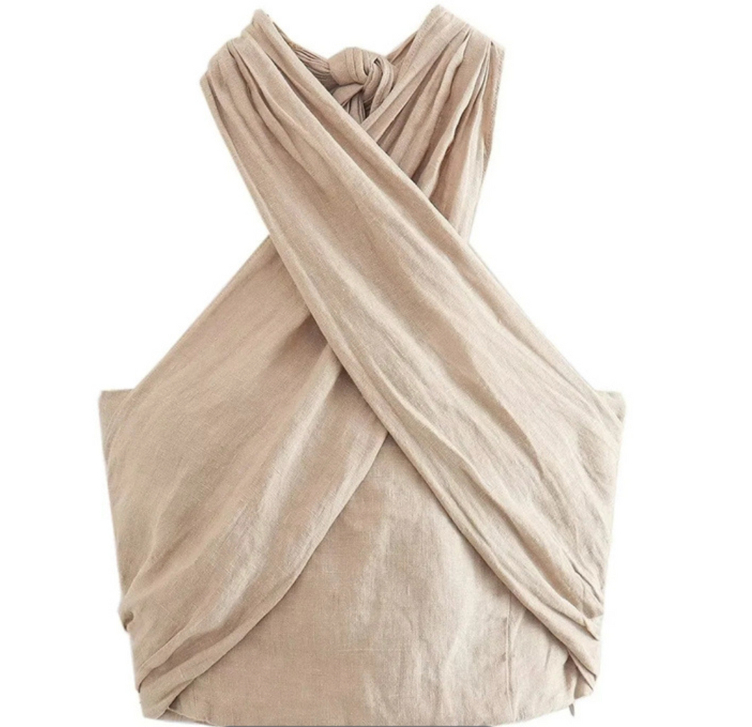 Crop Top Femme Dos Nu Croisé – Coupe Ajustée Style Estival