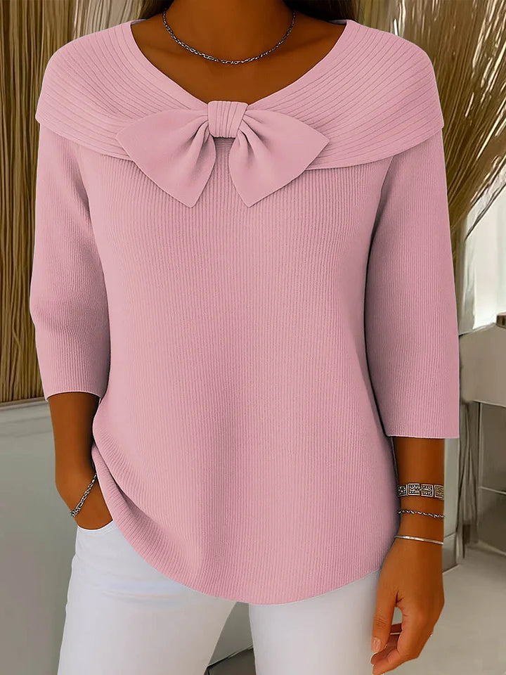 Top für Damen aus geripptem Strick – Kragen mit Schleifendetail