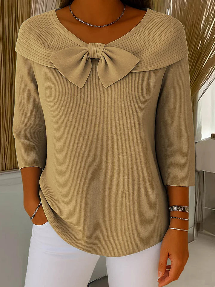 Top für Damen aus geripptem Strick – Kragen mit Schleifendetail