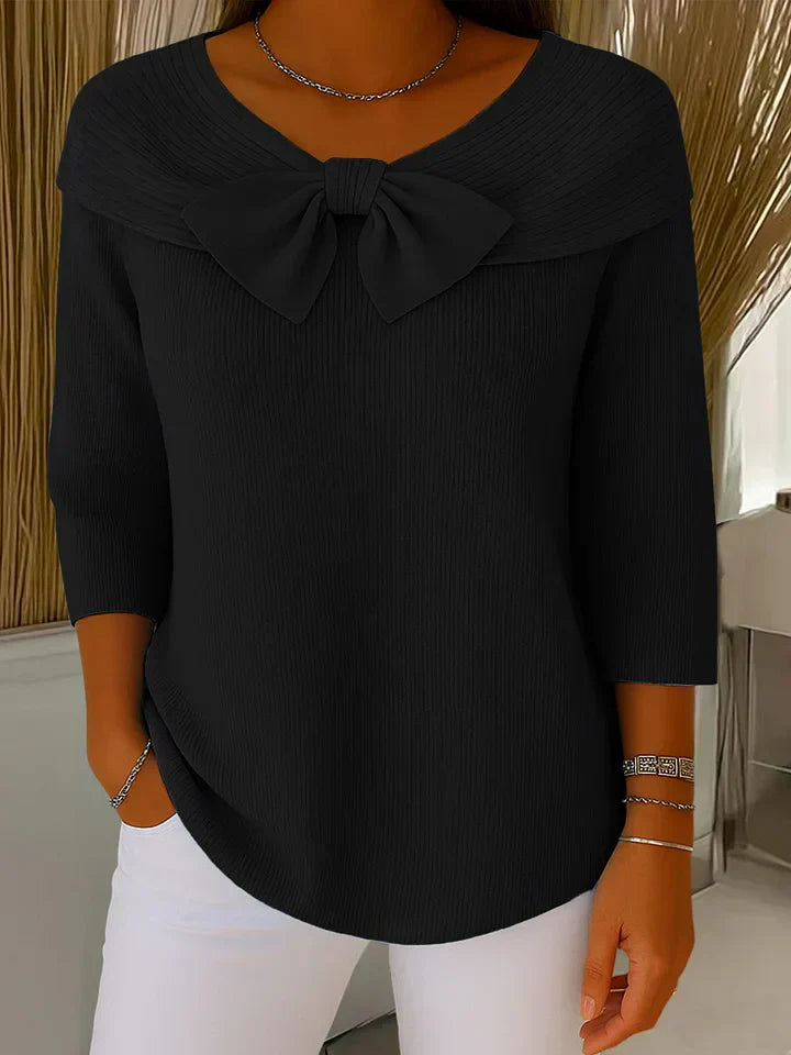 Top für Damen aus geripptem Strick – Kragen mit Schleifendetail