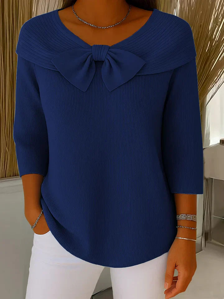 Top für Damen aus geripptem Strick – Kragen mit Schleifendetail