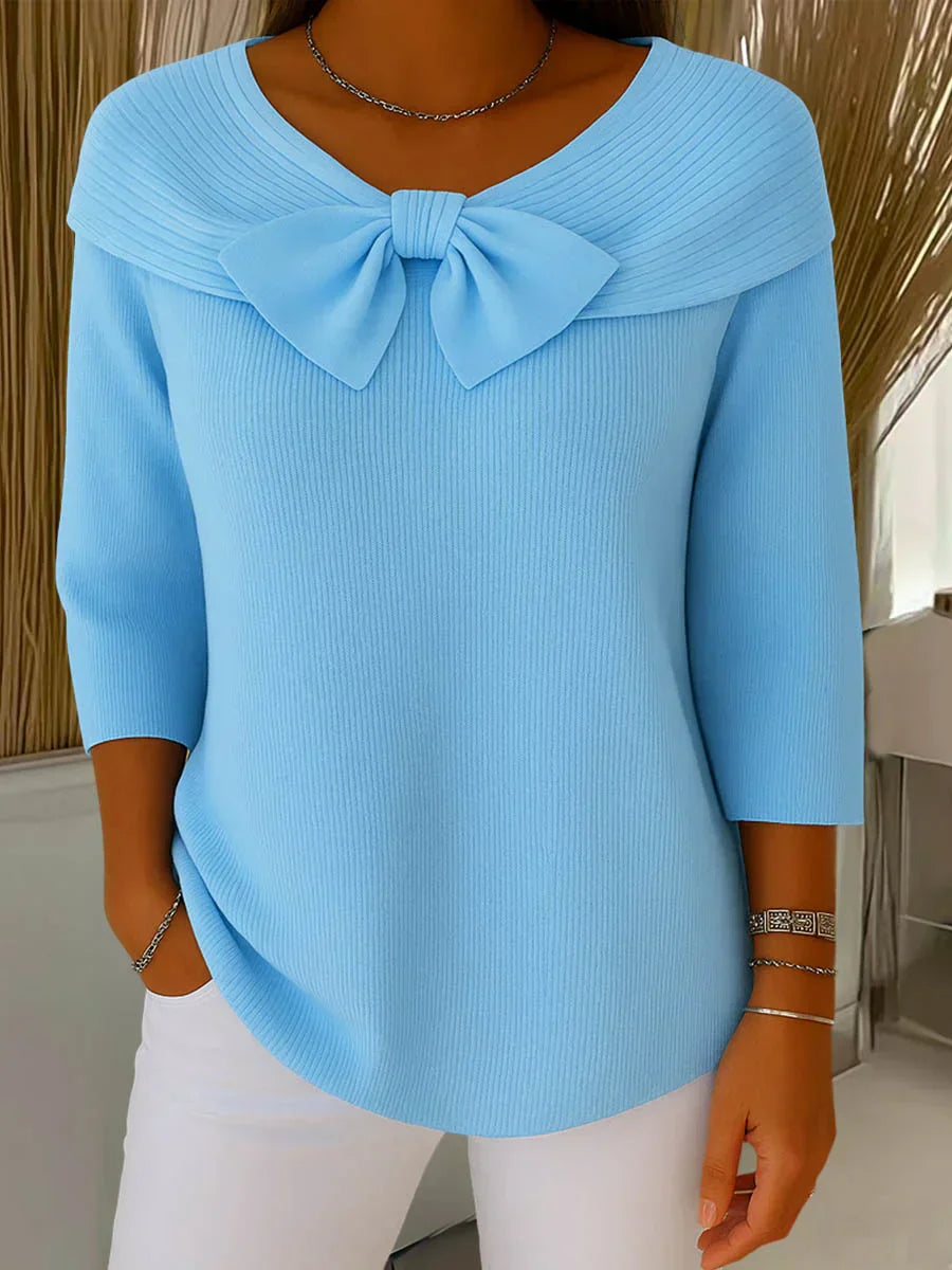 Top für Damen aus geripptem Strick – Kragen mit Schleifendetail