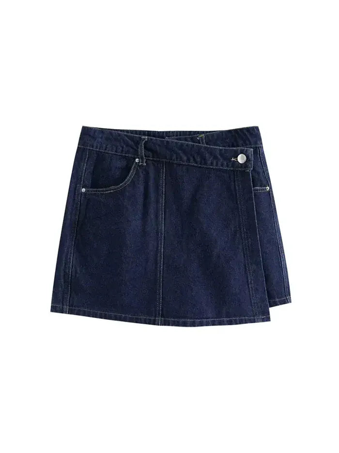 Completo Due Pezzi Donna in Jeans – Camicia Crop & Gonna Pantalone Asimmetrica