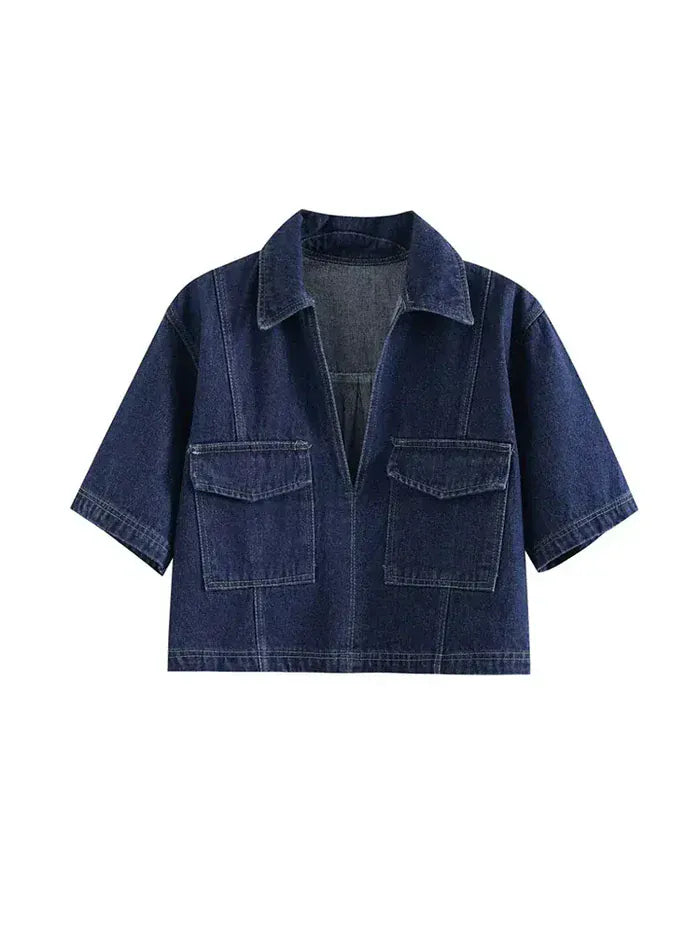 Completo Due Pezzi Donna in Jeans – Camicia Crop & Gonna Pantalone Asimmetrica