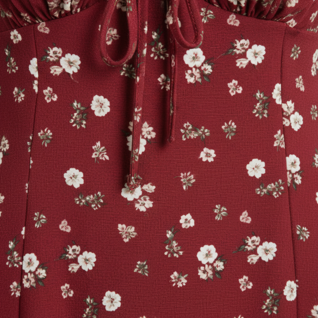Abito midi donna floreale – spalline sottili, fiocco e spacco laterale