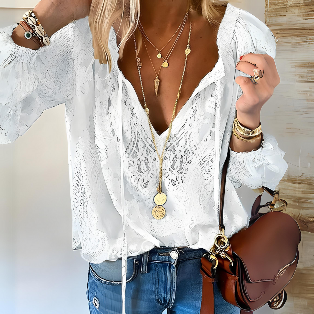 Boho-Spitzenbluse Damen – lässiger Schnitt mit langen Ärmeln