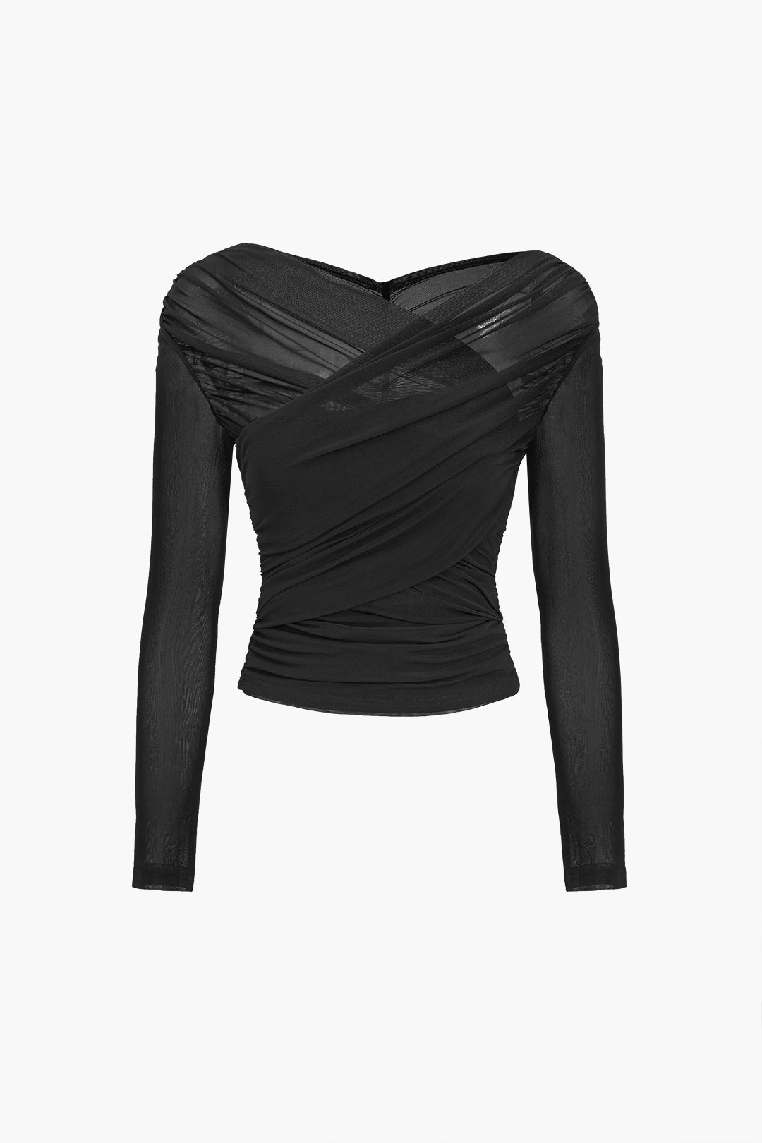 Mesh-Top Damen mit Raffung – figurformender Schnitt mit langen Ärmeln