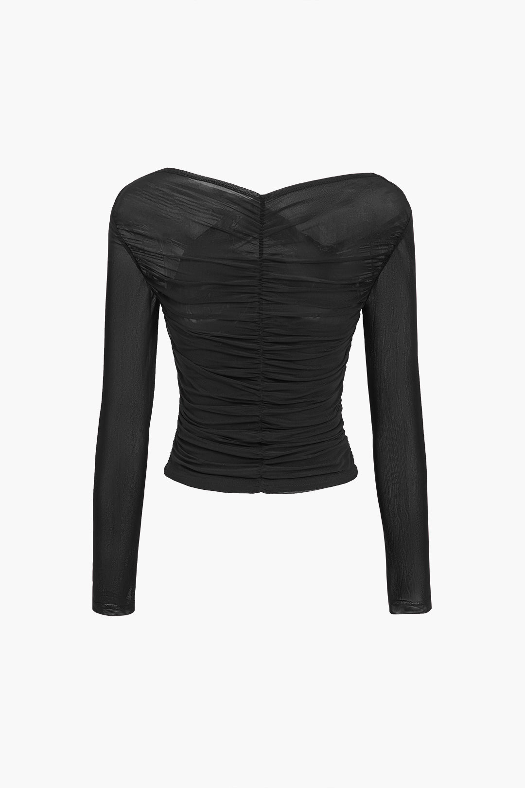 Mesh-Top Damen mit Raffung – figurformender Schnitt mit langen Ärmeln