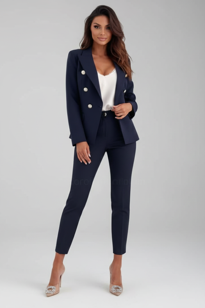 Women's Double-Breasted Suit Set – Gold Buttons & Slim Pants