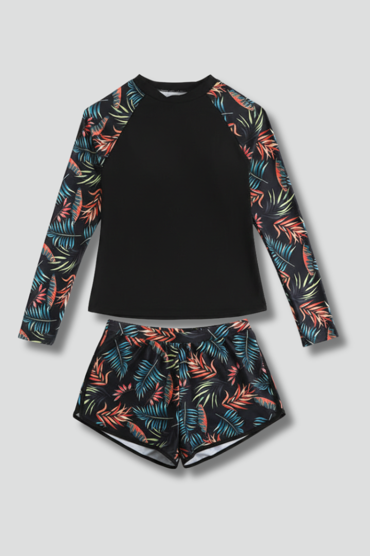 Set da bagno donna maniche lunghe – top raglan e pantaloncini coordinati