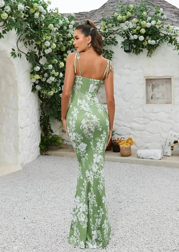 Maxi bodycon-kjole til kvinder med blomster – Tætsiddende silhuet med udvidet kant