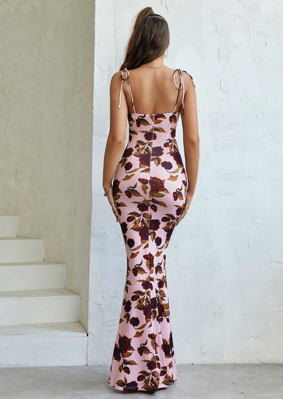 Maxi bodycon-kjole til kvinder med blomster – Tætsiddende silhuet med udvidet kant