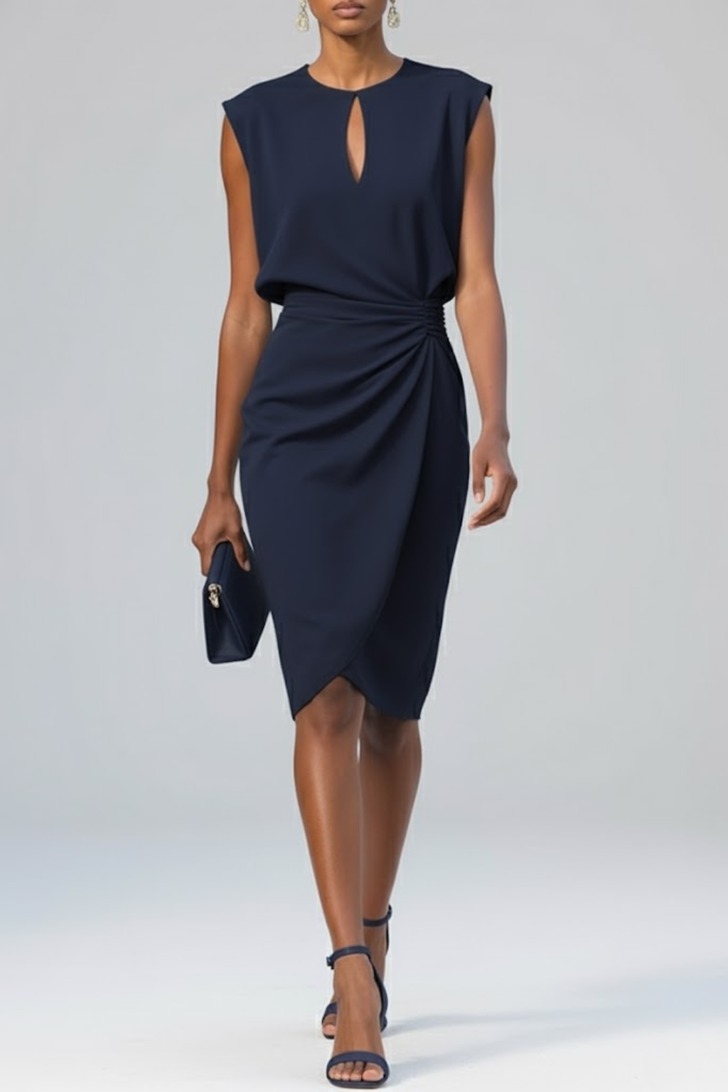 Leichtes Cocktail-Midikleid für Damen – Tailliert, Tropfenausschnitt