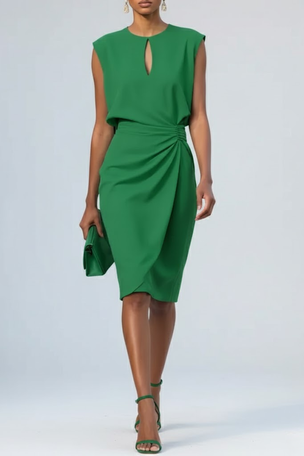 Leichtes Cocktail-Midikleid für Damen – Tailliert, Tropfenausschnitt